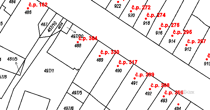 Lovosice 330 na parcele st. 489 v KÚ Lovosice, Katastrální mapa