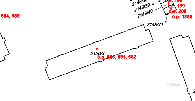 Bechyně 681,682,683 na parcele st. 2120/3 v KÚ Bechyně, Katastrální mapa