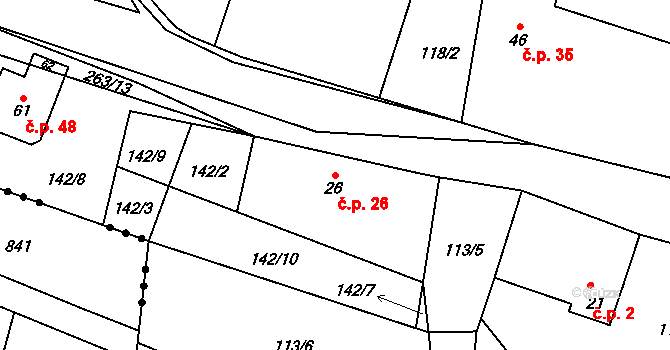 Ohaveč 26 na parcele st. 26 v KÚ Ohaveč, Katastrální mapa