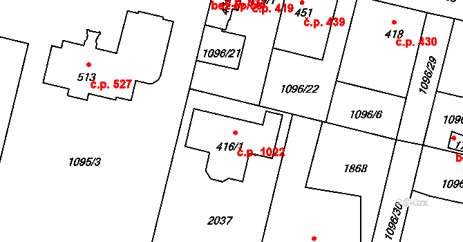 Hluboká nad Vltavou 1022 na parcele st. 416/1 v KÚ Hluboká nad Vltavou, Katastrální mapa