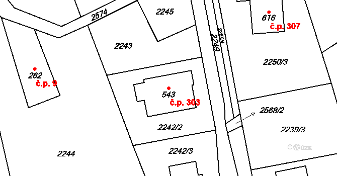 Hnátnice 303 na parcele st. 543 v KÚ Hnátnice, Katastrální mapa