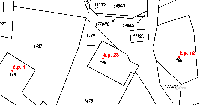 Koburk 23, Výprachtice na parcele st. 149 v KÚ Koburk, Katastrální mapa