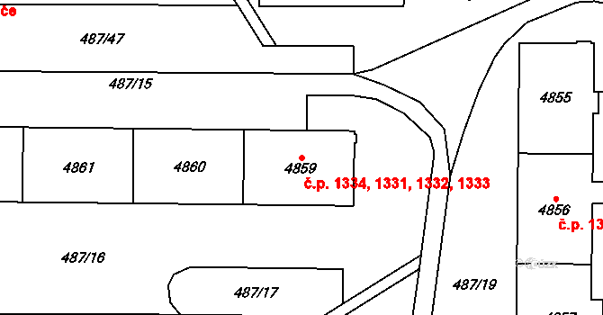 Žamberk 1331,1332,1333,1334 na parcele st. 4859 v KÚ Žamberk, Katastrální mapa