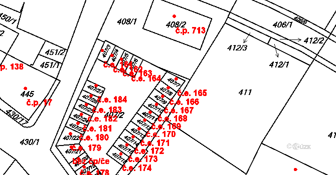 Miřetice u Klášterce nad Ohří 166, Klášterec nad Ohří na parcele st. 407/8 v KÚ Miřetice u Klášterce nad Ohří, Katastrální mapa
