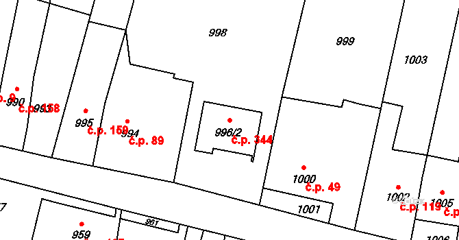 Pudlov 344, Bohumín na parcele st. 996/2 v KÚ Pudlov, Katastrální mapa