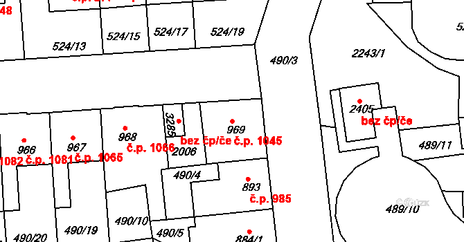 Předměstí 1045, Svitavy na parcele st. 969 v KÚ Svitavy-předměstí, Katastrální mapa