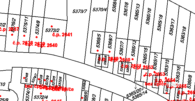 Žabovřesky 2649, Brno na parcele st. 5368/5 v KÚ Žabovřesky, Katastrální mapa