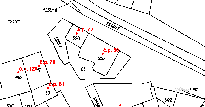 Libořice 60 na parcele st. 55/2 v KÚ Libořice, Katastrální mapa