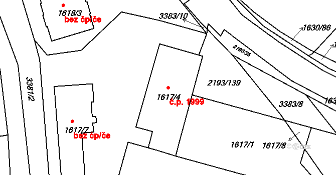 Pelhřimov 1999 na parcele st. 1617/4 v KÚ Pelhřimov, Katastrální mapa