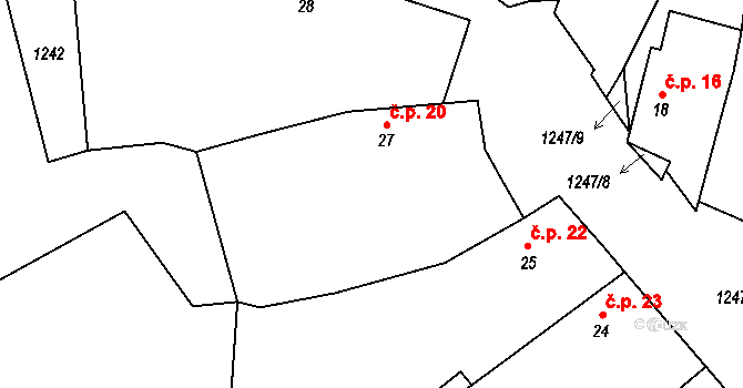 Černětice 20, Volyně na parcele st. 27 v KÚ Černětice, Katastrální mapa