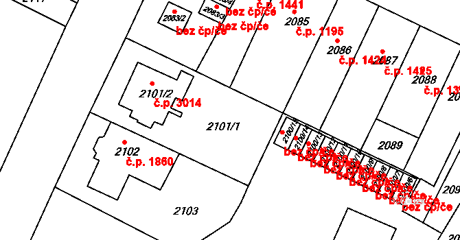 Teplice 3014 na parcele st. 2101/2 v KÚ Teplice, Katastrální mapa