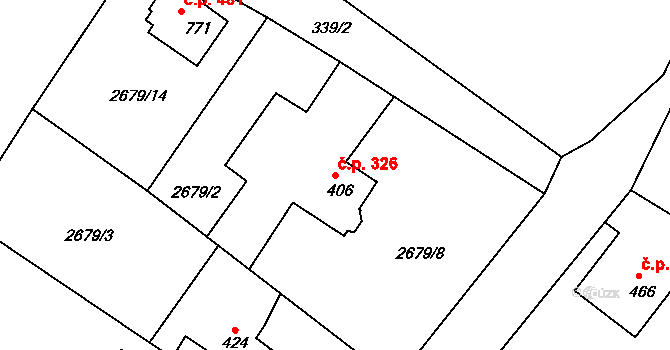 Janovice 326 na parcele st. 406 v KÚ Janovice u Frýdku-Místku, Katastrální mapa