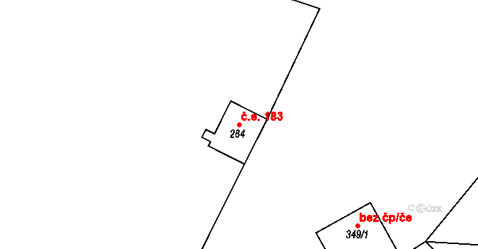 Háj 183, Loučná pod Klínovcem na parcele st. 284 v KÚ Háj u Loučné pod Klínovcem, Katastrální mapa