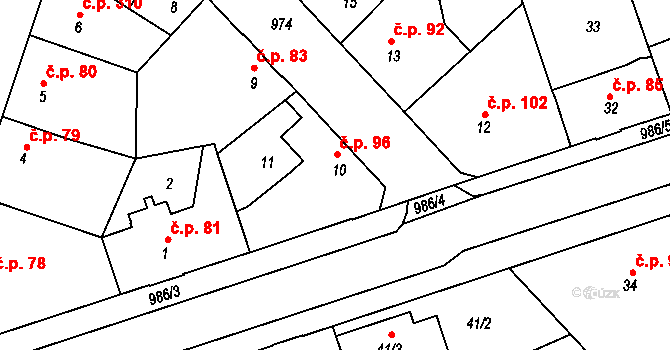 Satalice 96, Praha na parcele st. 10 v KÚ Satalice, Katastrální mapa