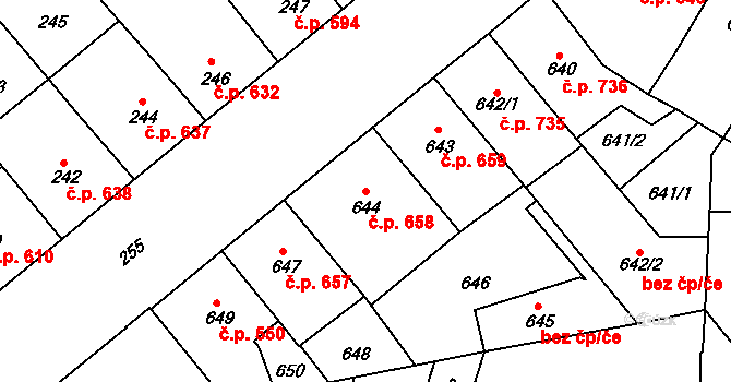 Žižkov 658, Praha na parcele st. 644 v KÚ Žižkov, Katastrální mapa