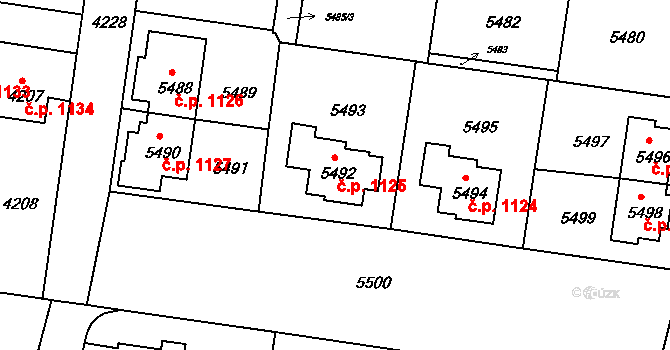 Záběhlice 1125, Praha na parcele st. 5492 v KÚ Záběhlice, Katastrální mapa