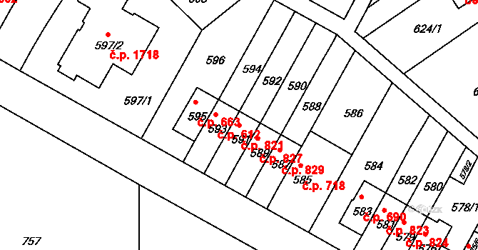 Braník 821, Praha na parcele st. 591 v KÚ Braník, Katastrální mapa