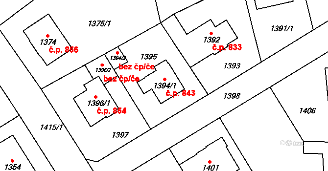 Zbraslav 843, Praha na parcele st. 1394/1 v KÚ Zbraslav, Katastrální mapa