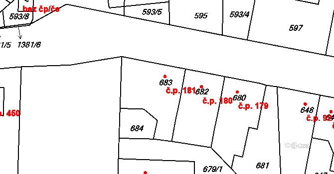 Řepy 181, Praha na parcele st. 683 v KÚ Řepy, Katastrální mapa