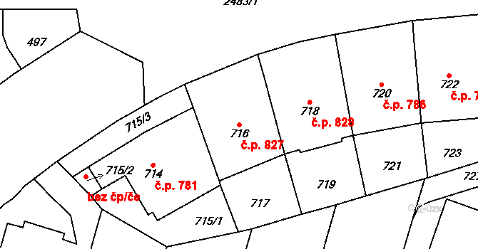 Vršovice 827, Praha na parcele st. 716 v KÚ Vršovice, Katastrální mapa