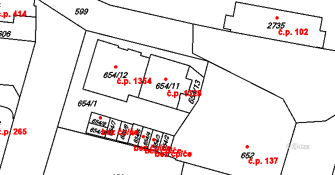 Hostivař 1328, Praha na parcele st. 654/11 v KÚ Hostivař, Katastrální mapa