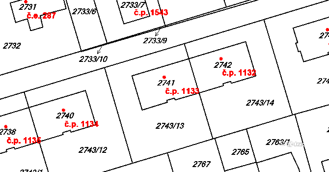 Michle 1133, Praha na parcele st. 2741 v KÚ Michle, Katastrální mapa