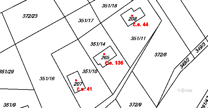 Žebrákov 136, Zduchovice na parcele st. 265 v KÚ Zduchovice, Katastrální mapa