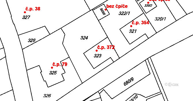Liberec XI-Růžodol I 372, Liberec na parcele st. 323 v KÚ Růžodol I, Katastrální mapa