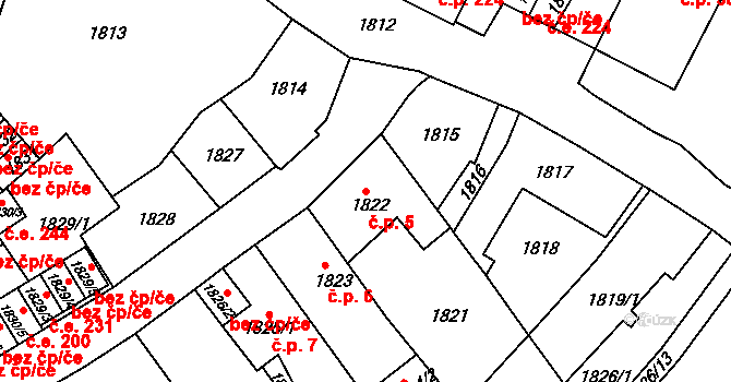 Mostecké Předměstí 5, Bílina na parcele st. 1822 v KÚ Bílina, Katastrální mapa