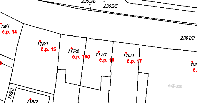 Rosice 16 na parcele st. 117/1 v KÚ Rosice u Brna, Katastrální mapa