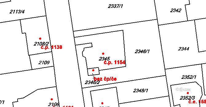 Rumburk 1 1154, Rumburk na parcele st. 2345 v KÚ Rumburk, Katastrální mapa