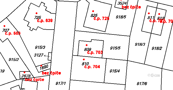 Ústí nad Orlicí 703 na parcele st. 809 v KÚ Ústí nad Orlicí, Katastrální mapa