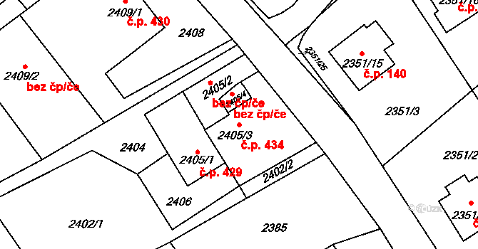 Hranice 434, Karviná na parcele st. 2405/3 v KÚ Karviná-město, Katastrální mapa