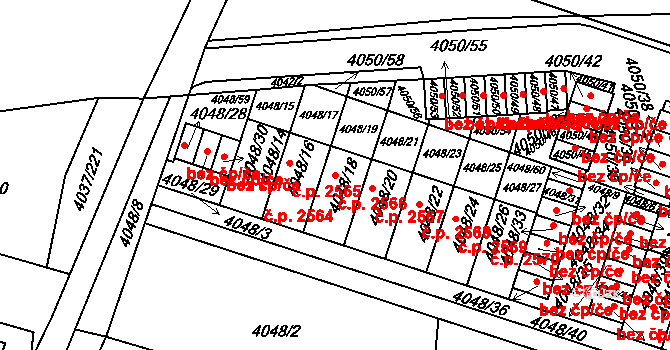 Horní Počernice 2566, Praha na parcele st. 4048/18 v KÚ Horní Počernice, Katastrální mapa