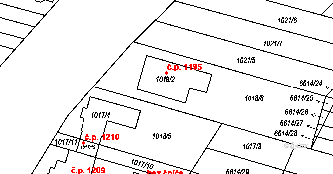 Mutěnice 1195 na parcele st. 1019/2 v KÚ Mutěnice, Katastrální mapa