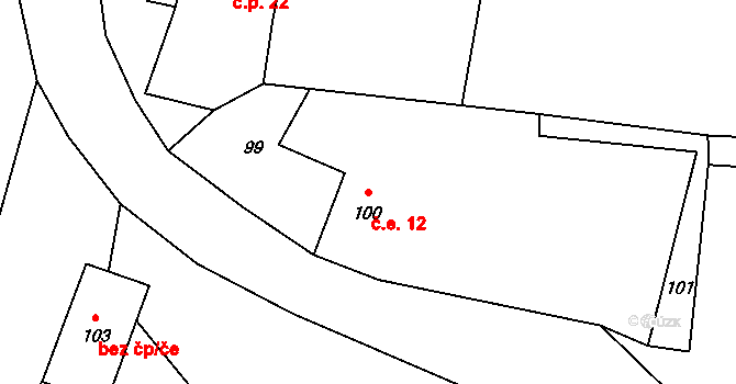 Velká Javorská 12, Žandov na parcele st. 100/1 v KÚ Velká Javorská, Katastrální mapa