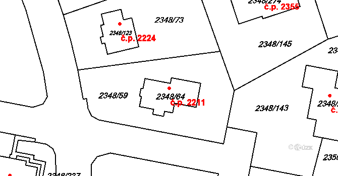 Pelhřimov 2211 na parcele st. 2348/64 v KÚ Pelhřimov, Katastrální mapa