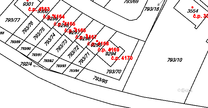 Hodonín 4170 na parcele st. 9294 v KÚ Hodonín, Katastrální mapa