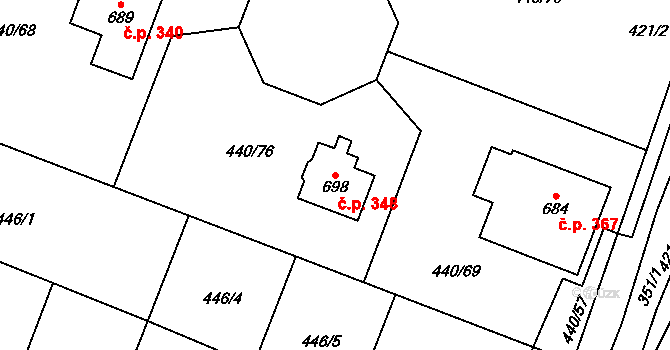 Maršov 348, Krupka na parcele st. 698 v KÚ Maršov u Krupky, Katastrální mapa