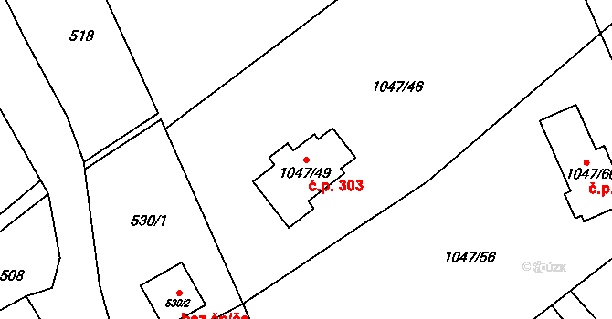 Polnička 303 na parcele st. 1047/49 v KÚ Polnička, Katastrální mapa