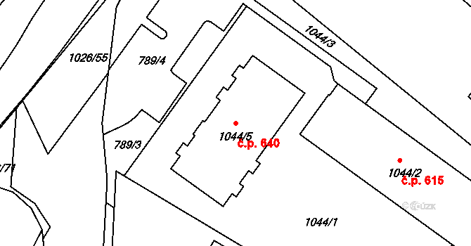Jablůnka 640 na parcele st. 1044/5 v KÚ Jablůnka, Katastrální mapa