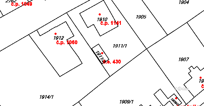 Rumburk 1 430, Rumburk na parcele st. 1911/2 v KÚ Rumburk, Katastrální mapa