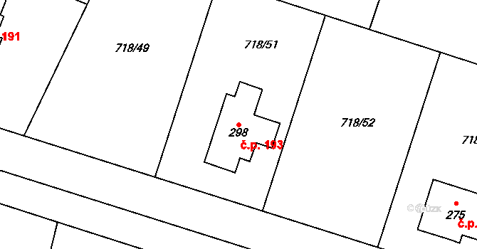 Mašovice 193 na parcele st. 298 v KÚ Mašovice u Znojma, Katastrální mapa