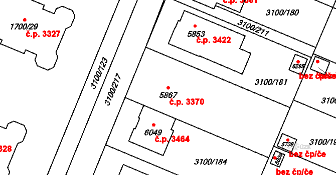 Břeclav 3370 na parcele st. 5867 v KÚ Břeclav, Katastrální mapa