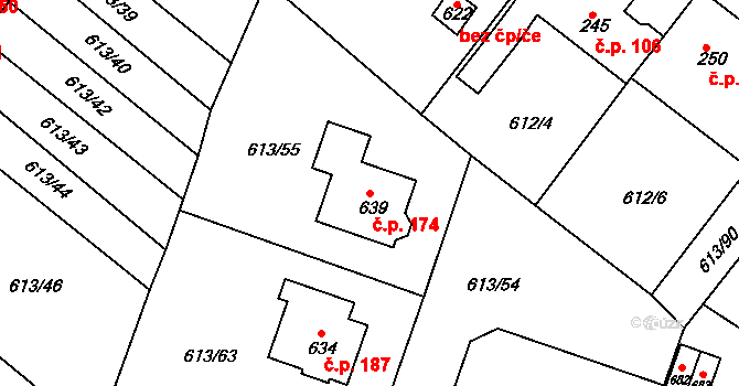 Čachovice 174 na parcele st. 639 v KÚ Čachovice, Katastrální mapa