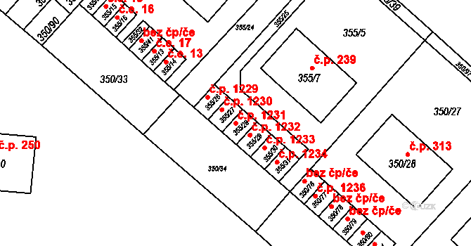 Dobšice 1231 na parcele st. 355/28 v KÚ Dobšice u Znojma, Katastrální mapa