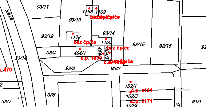 Švermov 1992, Kladno na parcele st. 464/2 v KÚ Hnidousy, Katastrální mapa