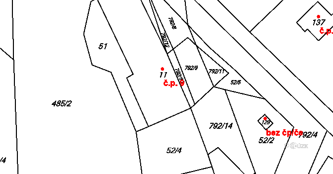 Borač 9 na parcele st. 11 v KÚ Borač, Katastrální mapa
