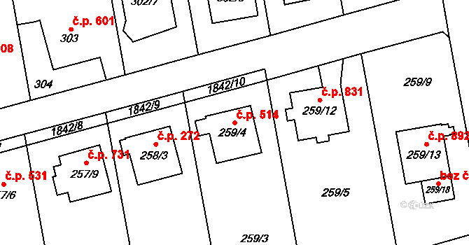 Kylešovice 514, Opava na parcele st. 259/4 v KÚ Kylešovice, Katastrální mapa