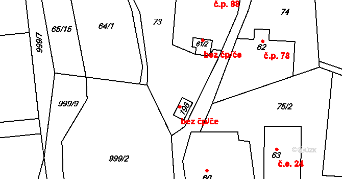 Všeradice 47051957 na parcele st. 196 v KÚ Všeradice, Katastrální mapa